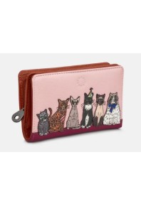 Yoshi Leather Party Cats Zip Around Purse Brown 